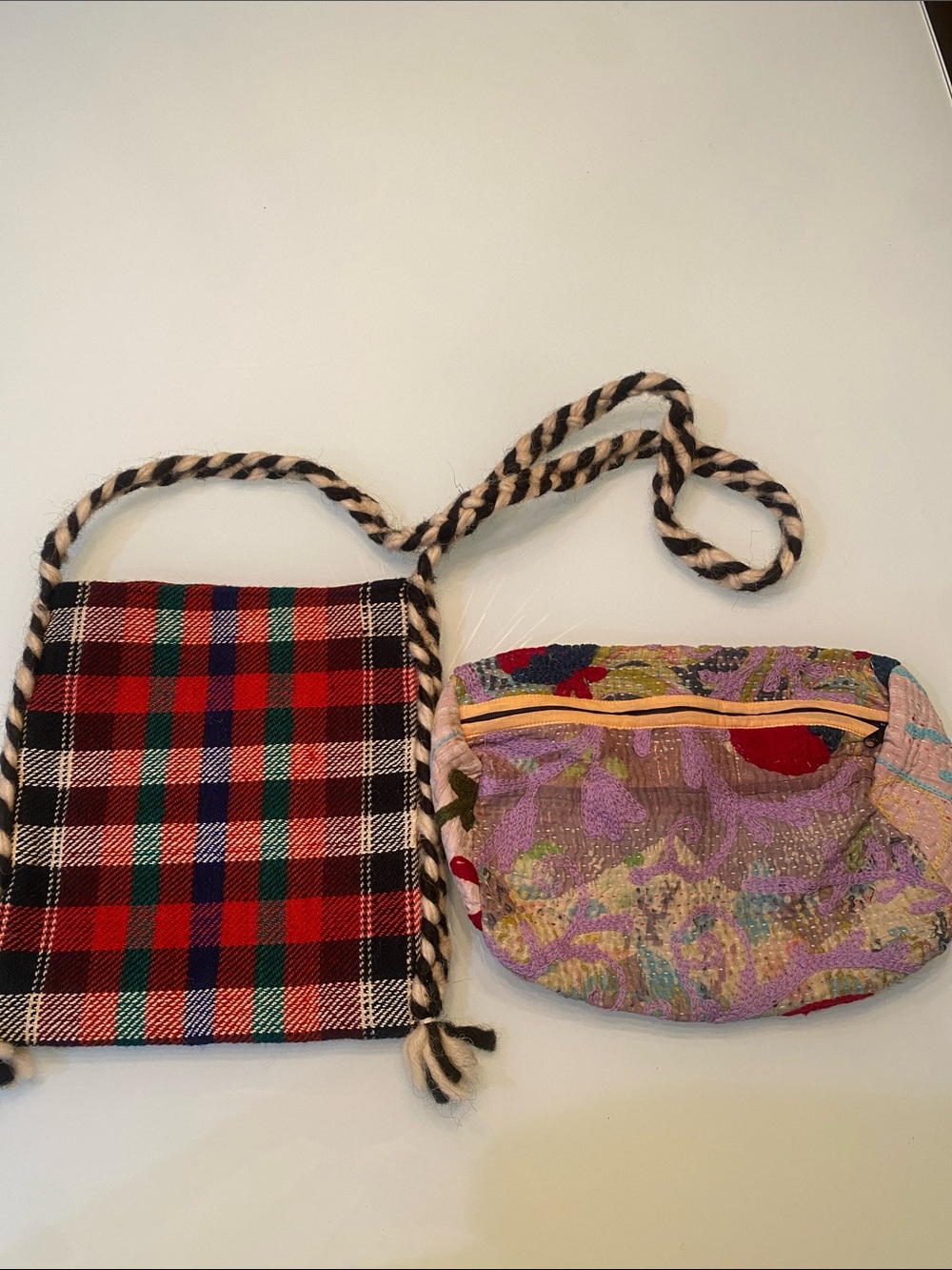 Boho Artisan Bundle: Plaid Woven Crossbody Bag + Suzani Embroidered Pouch